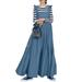 ZANZEA Women Square Neck Sleeveless Tank Dress Ruffle-Trim Denim Blue Maxi Dress