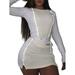 Women Reflective Striped Long Sleeve T-shirts Top And Mini Skirts Sets Autumn