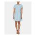 BETSEY JOHNSON Womens Light Blue Short Sleeve Jewel Neck Above The Knee Fit + Flare Party Dress Size 10P