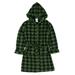 Leveret Kids & Toddler Boys Girls Fleece Sleep Hooded Robe Black & Green Plaid (Size 5 Years)