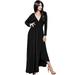 KOH KOH Long Sleeve Slit Fall Winter Evening Flowy V-Neck Tall Maxi Dress Gown