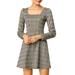 Unique Bargains Women's Plaid Square Neck Long Sleeve Vintage Dress