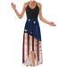 Womens Summer Dress Sleeveless Halter Neck Long Maxi Dress Slim Summer Party Back Cross 4th of July Independence Day Sundress Racerback