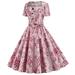 Cotonie Women Vintage Summer Print Short Sleeve Casual Evening Party Prom Dress