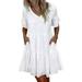 Colisha Women Casual Flowy Pleated Loose Mini Dress With Pockets Short Sleeve Cute T Shirt Dress Summer Beach Party Dress