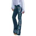 Fashion Denim Flare Pants Women Retro Embroidered Floral Jeans Wide Leg Trousers Lady Casual Bell-Bottoms Flare Pant Female