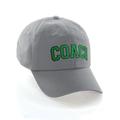 Sports Team Coach Baseball Hat Layered Arch Letters Unstructured Low Profile Cap, Light Grey Hat Black Green Letters