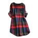 Women Long Sleeve Office Dress Plaid Casual Loose A-line Midi Dress Long T-shirt Dresses Oversized Autumn Tunic Dress A Line Daytime Holidays Shopping Women Plus Dresses