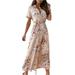 Womens Summer Boho Floral Print Short Sleeve Dress Casual Split Holiday Sundress