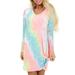 Casual Tie Dye Dress Long Sleeve Women's Print Dresses Autumn V-Neck Slim Bow Twisted Mini Dresses Plus Size Clothings 2020