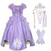 HAWEE Princess Cosplay Costume Ankle Length Floral Purple Maxi Dress for Girls Birthday Party Role Play Dress up