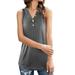 Ladies Summer New Fashion Sleeveless V-neck Button Pure Color Loose Casual T-Shirt