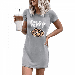 Lovefir T-Shirt Dress For Women Summer Casual Home Fashion Chic Kiss Letter Leopard Lip Print Round Neck Short Sleeve Slim Fit Vestido(Gray-2-M)