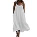 Plus Size Ladies Dress Casual Summer Ruffled Flowy Pleated Solid Color Dresses for Women Sleeveless Strap Sling Loose Baggy Oversized Dress