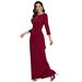 Ever-Pretty Women's Ruched Waist Scoop Neck 3/4 Sleeve Evening Dress 00132 Burgundy US10