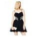 BLONDIE Womens Black Embellished Floral Sleeveless Halter Short Fit + Flare Party Dress Size 1