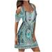 Bescita Plus Size Women Casual Summer Dress Half Sleeve U-Neck Cold Shoulder Printed Short Mini Shift Dress