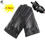 Sixtyshades 2 Pairs Winter Touchscreen Leather Gloves for Men Black Warm Thermal Lined Texting Gloves