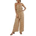 UKAP Women's Off Shoulder Jumpsuit Ladies Bandeau Strapless Wide Leg Long Pants Loose Dots Print Tube Top Romper with Waistband