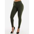 Womens Juniors High Waisted Skinny Pants - Button Up Olive Pants - Skinny Jegging Pants 10966M