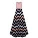 JustVH Women's Casual Sleeveless Round Neck Stitching Wavy Stripes Print Tunic Long Maxi Dress S-5XL
