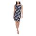 TOMMY HILFIGER Womens Navy Floral Sleeveless Jewel Neck Short Body Con Dress Size 0P