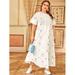 Women's Plus Size Embroidery Floral Ruffle Hem Dress