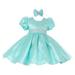 Baby Girls Aqua Short Sleeve Sparkle Floral Stone Special Occasion Dress