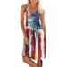 UKAP Women Sleeveless Floral Print Stars and Stripes Mini Tank Dress 4th of July USA Flag Casual Sundress