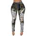 Mnycxen Womens Casual Jean Shorts Womens Camouflage Print Hole Button Zipper Pocket Jeans Casual Denim Tight Pants