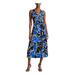 RALPH LAUREN Womens Blue Floral Sleeveless V Neck Tea-Length Fit + Flare Dress Size 16