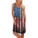 Sexy Dance Women 4th of July Mini Dress USA Flag Sleeveless Round Tank Dress Summer Beach Casual Sundress