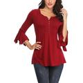 MISS MOLY Peasant Tops for Women Bell Sleeve Lace Shirt Henley Button Blouse Elegant Red S