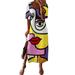 UKAP Women Loose Maxi Dress Ladies Casual Short Sleeve Kaftan T Shirt Dress Girls Boho Side Split A Line Dress Crew Neck Cartoons Graphic Tunic Dress White 5XL(US 22-24)