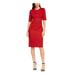 ANNE KLEIN Womens Red Zippered 3/4 Sleeve Jewel Neck Knee Length Sheath Party Dress Size 10