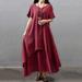 Tomshoo New Fashion Women Casual Loose Dress Solid Color Short Sleeve Boho Summer Long Maxi Dress