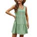 Womens Tank Dress Pleated Ruffle Mini Dress Plain Flowy Babydoll Dress Women Casual Mini Dress