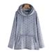 Jocestyle Women Fleece Loose Jacket Polka Dot Hooded Long Sleeves Midi Coat (Blue L)