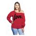 Awkward Styles Love Off Shoulder Sweatshirt for Women Plus Size Off The Shoulder Sweater for Women Curvy Plus Sweater Off One Shoulder Casual Slouchy Sweatshirt for Women Love Gifts for Women