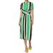 TheMogan Junior's Multi Color Stripe Knot Detail Ribbed Matte Jersey Midi Dress