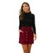 Women's Zipper Back A-line Bodycon Mini Faux Suede Corduroy Skirt Sexy Casual Ladies Work Wear With Belt