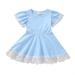 Sunisery Kids Lace Hem Round Neck Short Sleeve One-Piece Princess Dress
