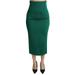 Green Pencil Cut High Waist Midi Viscose Skirt