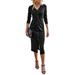 LilyLLL Women Long Sleeve V Neck Twist Bodycon Button Knit Pencil Midi Dress