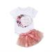 2PCS Newborn Baby Girls Birthday Outfit Short Sleeve Floral Letter Romper + Tulle Tutu Skirt Dress Clothes Set