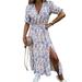 Colisha Short Sleeve Maxi Dress For Women Loose Casual Elastic Waist Midi Summer Dress Hawaiian Floral Print A-Line Beach Holiday Sundress