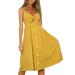 UKAP Women Summer Boho Short Midi Dress Cocktail Party Sexy V Neck Bow Tie Spaghetti Strap Cami Dress Dark Yellow XL(US 12-14)