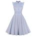 Women Plus Size Striped Vintage Rockabilly Skater Dress Ruffles Sleeve Summer Sundress