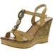 Refresh Womens Jean-01 Beaded Ankle Strap T-Strap Cork Wedge Sandals