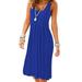 Niuer Women Solid Color Cami Dress Summer Beach Baggy Kaftan Tunic Dress Sleeveless Sexy Crew Neckline Flare Swing Dress Rayal Blue S